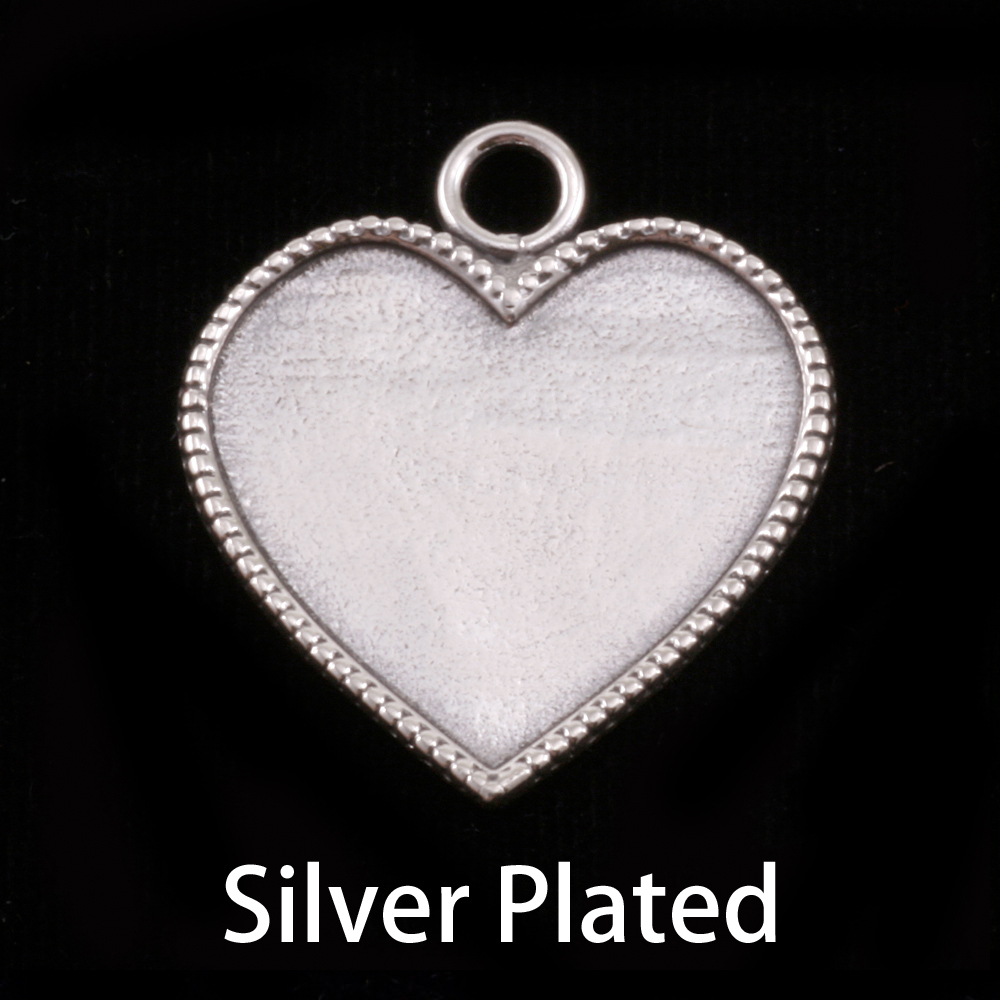 Metal Stamping Blanks Silver Plated Heart with Beaded Edge, 26mm (1.02") x 22.5mm (.88"), 22g